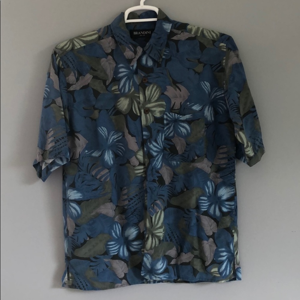 Brandini Blue Floral Silk Shirt Blue & Green - S